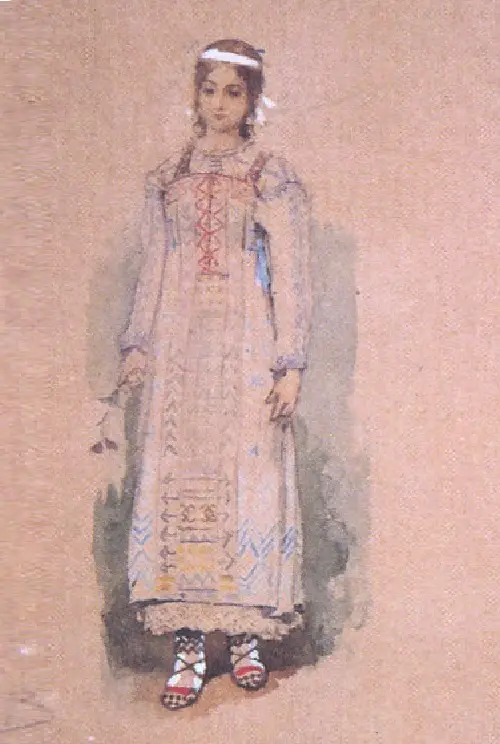 Vasnetsov. Snow Maiden. Sketch of theatrical costume. 1885 - Art