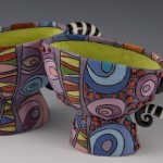 Colorful teacups. Artwork by ceramic artist Natalya Sots