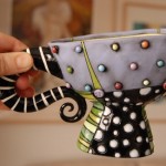 polka dot ceramic cups hand made cup, carved and painte
