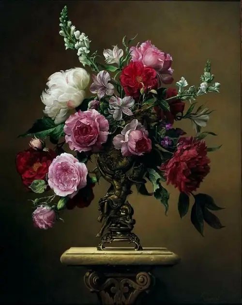 Fine art painting by Pieter Wagemans. Still life with flowers